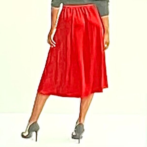 Draper James Elastic Back Satin Midi Skirt in Red (L) New with Tags - Picture 2 of 14